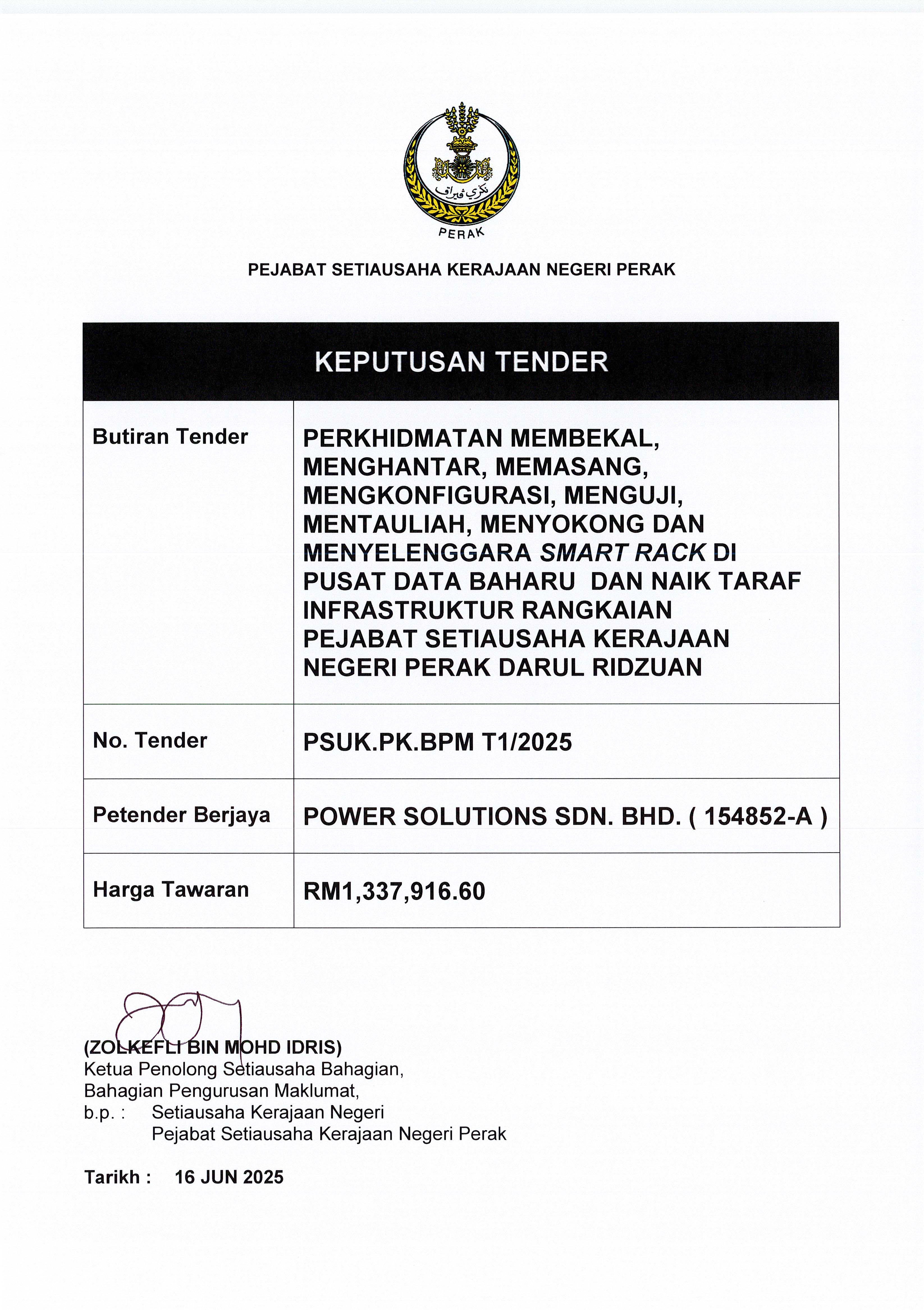 No. Tender : PSUK.PK.BPMT1/2025